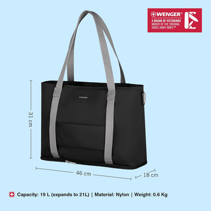 Wenger Motion Deluxe Tote - Chic Black, Lightweight and Durable Laptop Bag with Multiple Compartments for Work, School, or Travel, Water-Resistant, Ergonomic Design, Fits Laptops up to 16 Inches