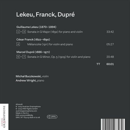 Lekeu/Franck/Dupré: Works for Violin and Piano