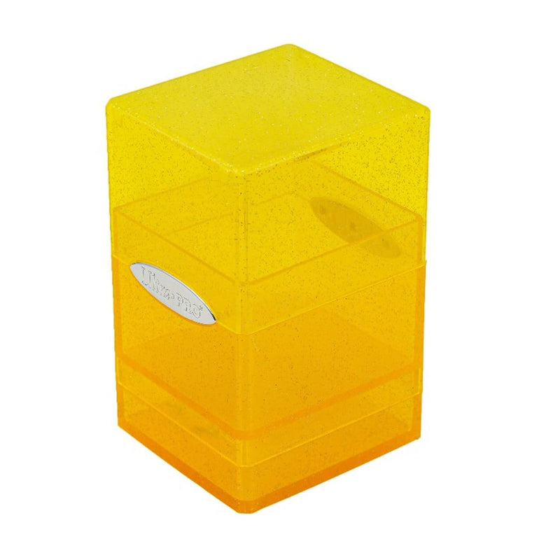 Ultra Pro - Glitter Yellow Satin Tower Deck Box: Compact, Secure & Durable Glitter Finish, Holds 100+ Cards, Snap-Fit Locking, Protects Collectible Cards, Sports Cards & Gaming Cards