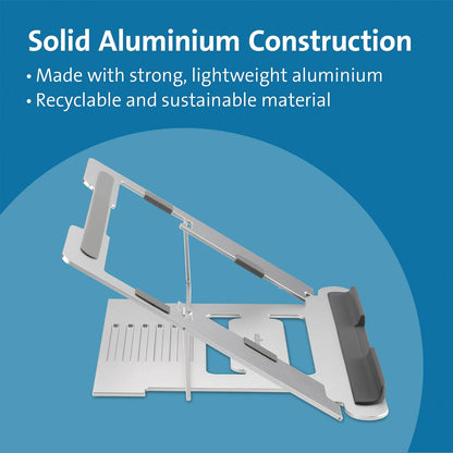 Kensington Easy Riser Laptop Stand, Aluminium Laptop Riser & Portable Laptop Stand, Adjustable & Lightweight, Anti Slip & Folding Design, for Screens up to 16", Silver (K50417WW