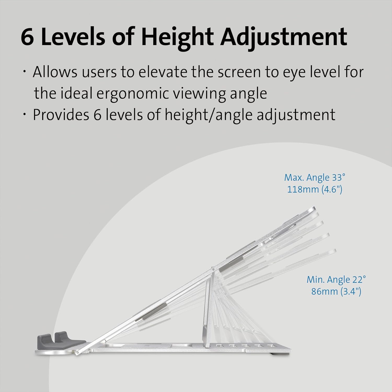Kensington Easy Riser Laptop Stand, Aluminium Laptop Riser & Portable Laptop Stand, Adjustable & Lightweight, Anti Slip & Folding Design, for Screens up to 16", Silver (K50417WW