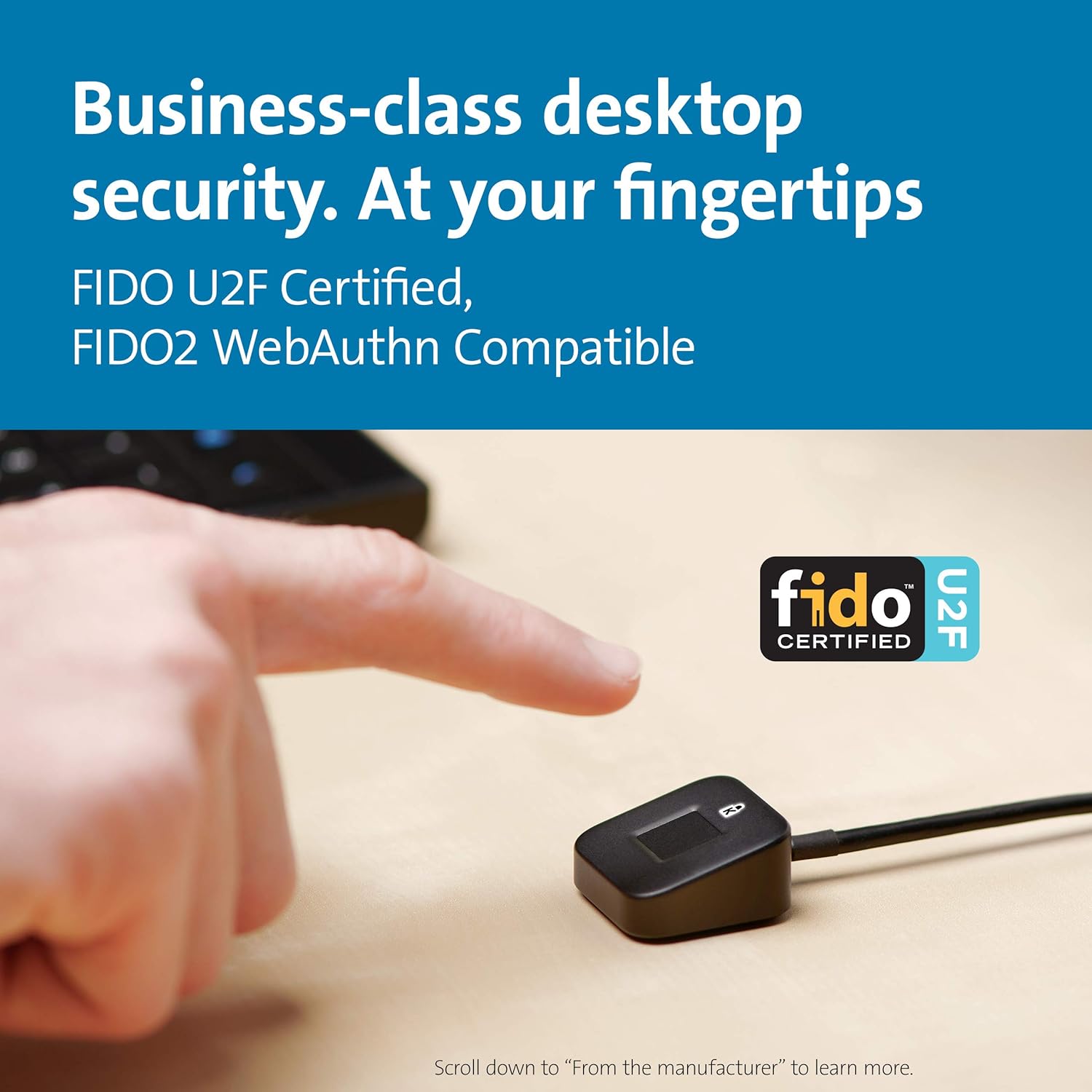 Kensington VeriMark Desktop USB Fingerprint Key Reader - Windows Hello, FIDO U2F, FIDO2 (K62330WW