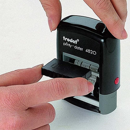 Trodat Printy 4820 Date Stamp Self-Inking Color Black, Date Format GG MMM (in letters) AAA, Italian, Character Height 4 mm, Footprint 25x4 mm, Black Cartridge Included, in Eco Case
