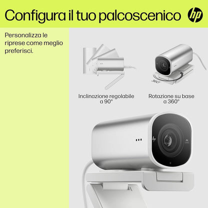 HP 960 HDR 4K Streaming Webcam - AI Enhanced, Automated Colour Correction and Focus, Dual Microphones, 360° Swivel, 90° Tilt, Magnetic Lens Privacy Cover, Flexible Mounting