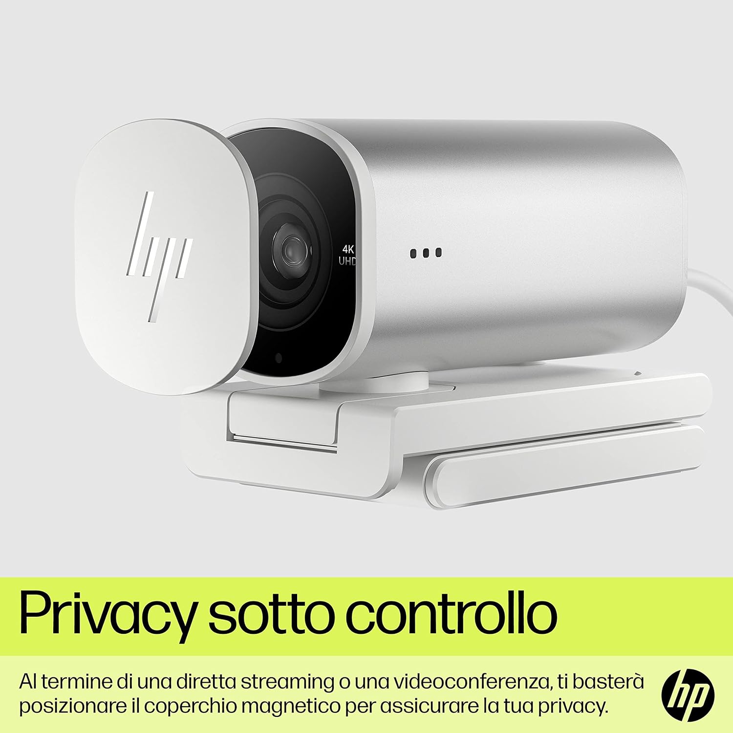 HP 960 HDR 4K Streaming Webcam - AI Enhanced, Automated Colour Correction and Focus, Dual Microphones, 360° Swivel, 90° Tilt, Magnetic Lens Privacy Cover, Flexible Mounting