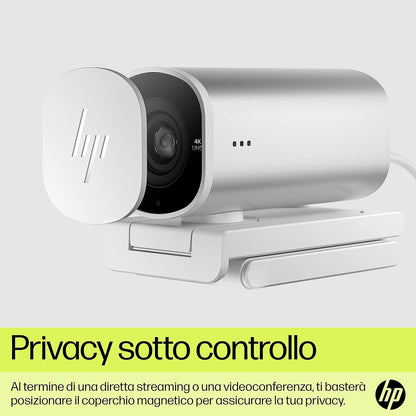HP 960 HDR 4K Streaming Webcam - AI Enhanced, Automated Colour Correction and Focus, Dual Microphones, 360° Swivel, 90° Tilt, Magnetic Lens Privacy Cover, Flexible Mounting