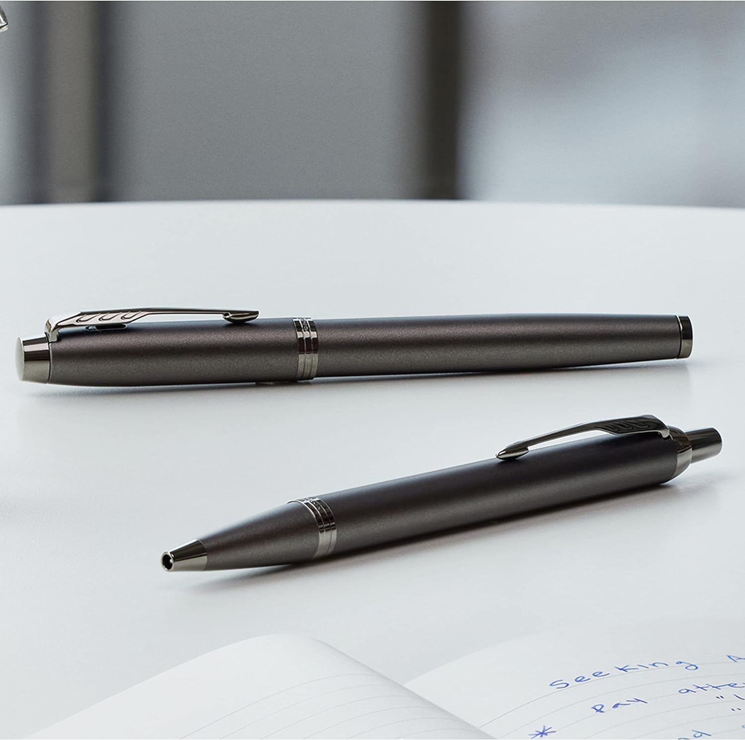 Parker IM Monochrome Ballpoint Pen | Gun Metal Finish and Trims | Medium Point with Blue Ink | Gift Box