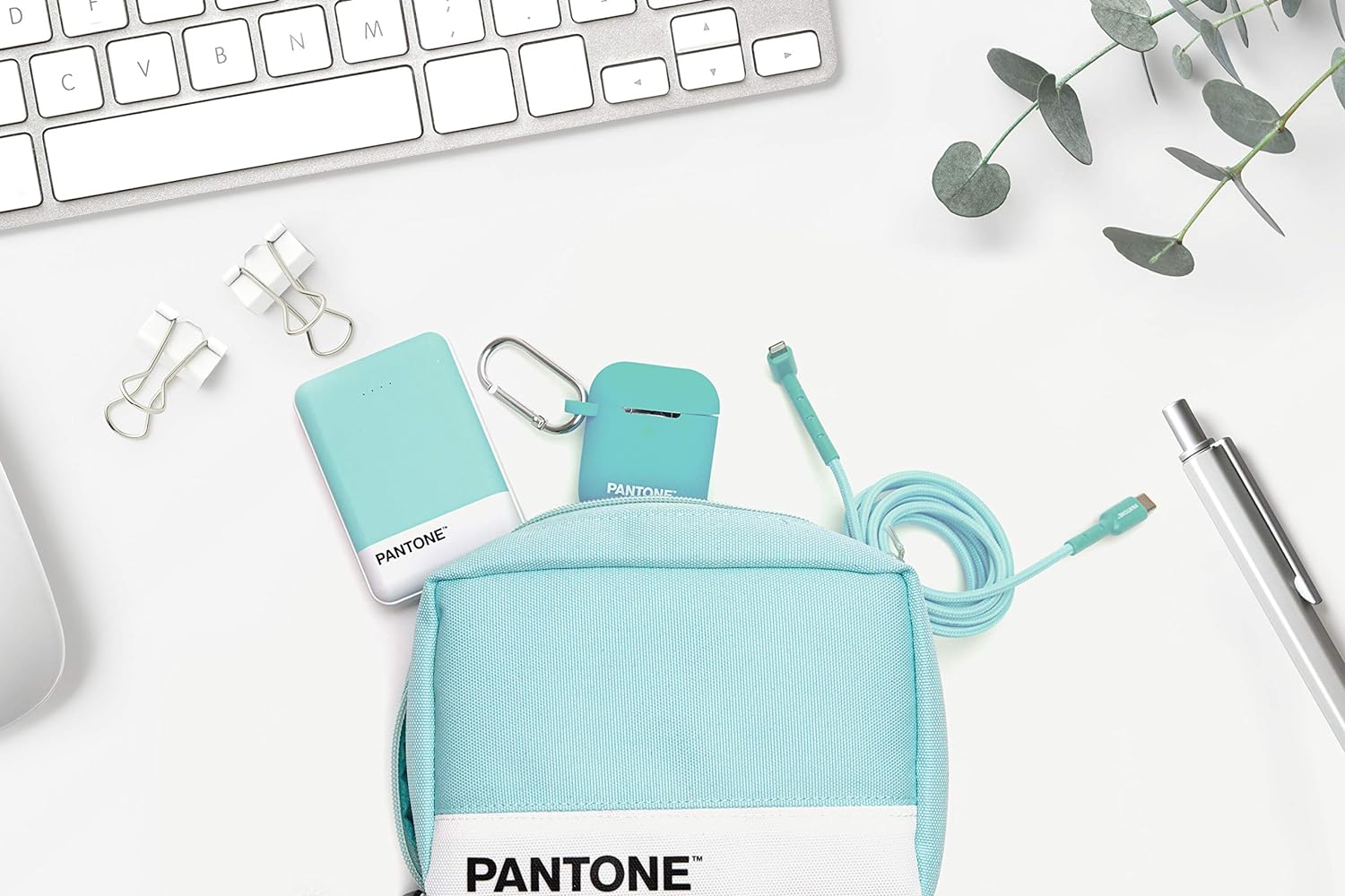 Celly PTBPK000L Pantone Electrical Travel Organizer, Internal Pockets, Small, Cyan