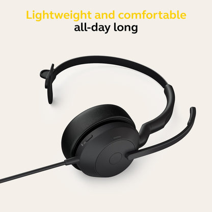 Jabra Evolve2 50 Wired Mono Headset Air Comfort Technology, Noise-cancelling Mics, and Active Noise Cancellation - MS Teams Certified, Works with All Other Platforms - Black