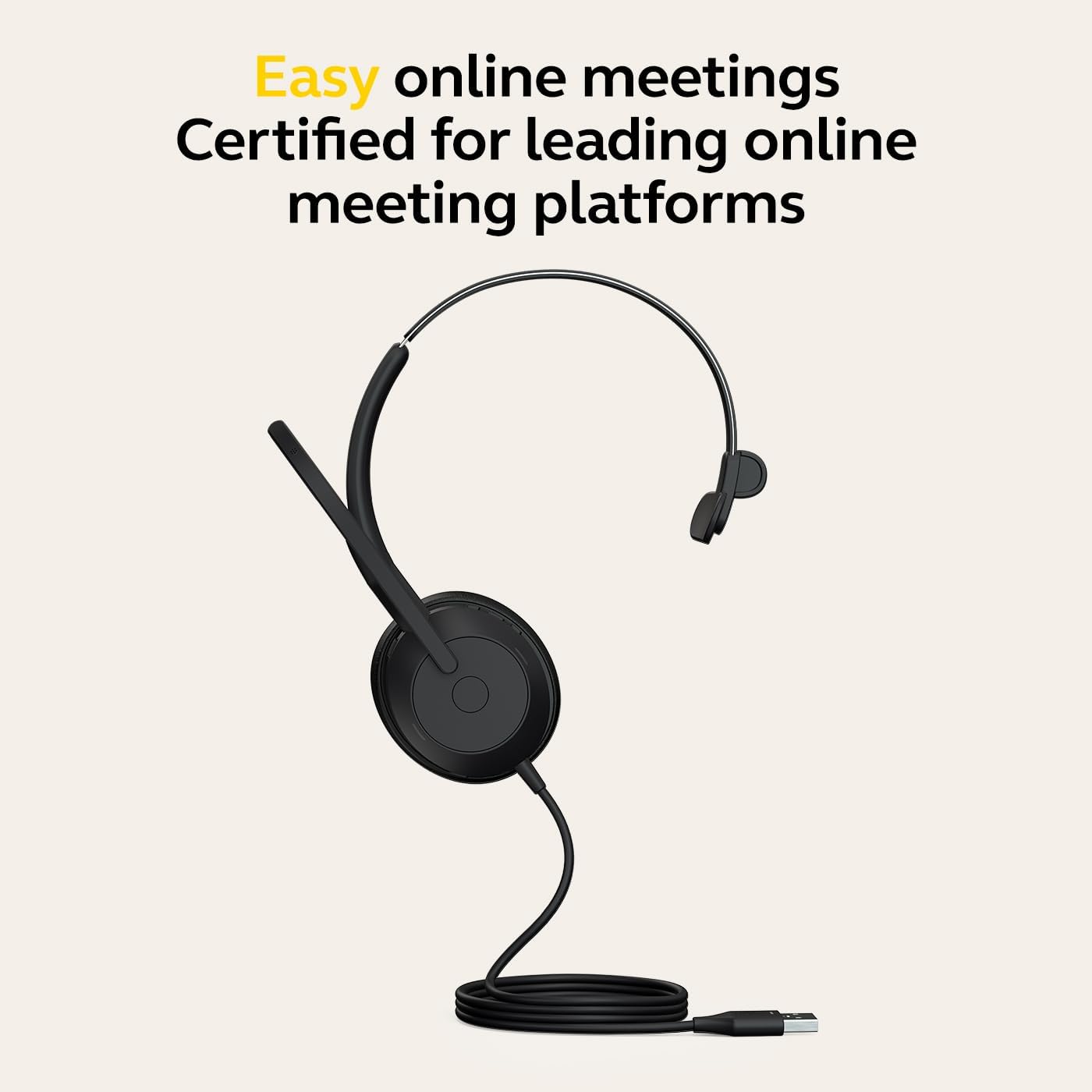 Jabra Evolve2 50 Wired Mono Headset Air Comfort Technology, Noise-cancelling Mics, and Active Noise Cancellation - MS Teams Certified, Works with All Other Platforms - Black