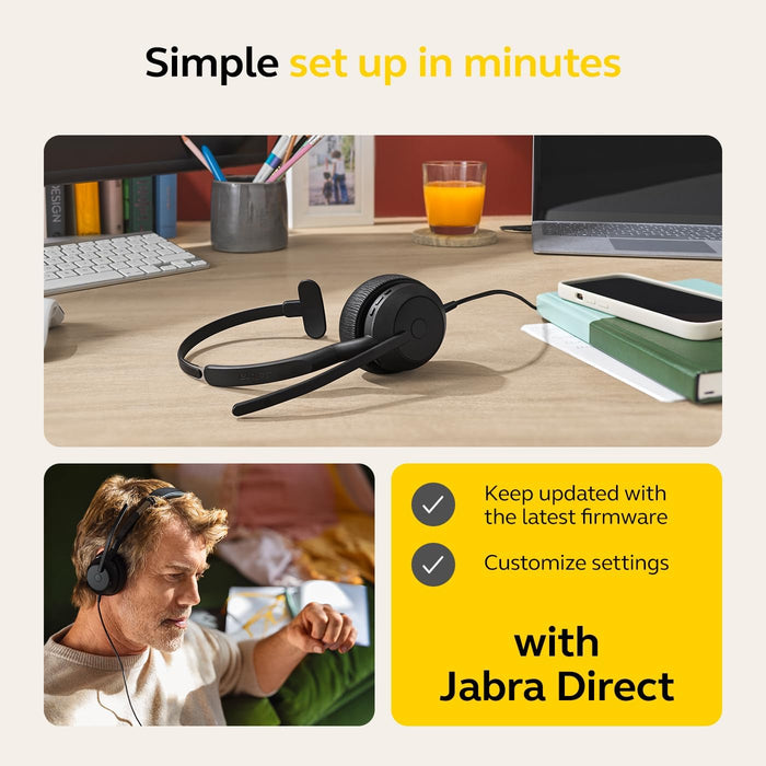 Jabra Evolve2 50 Wired Mono Headset Air Comfort Technology, Noise-cancelling Mics, and Active Noise Cancellation - MS Teams Certified, Works with All Other Platforms - Black