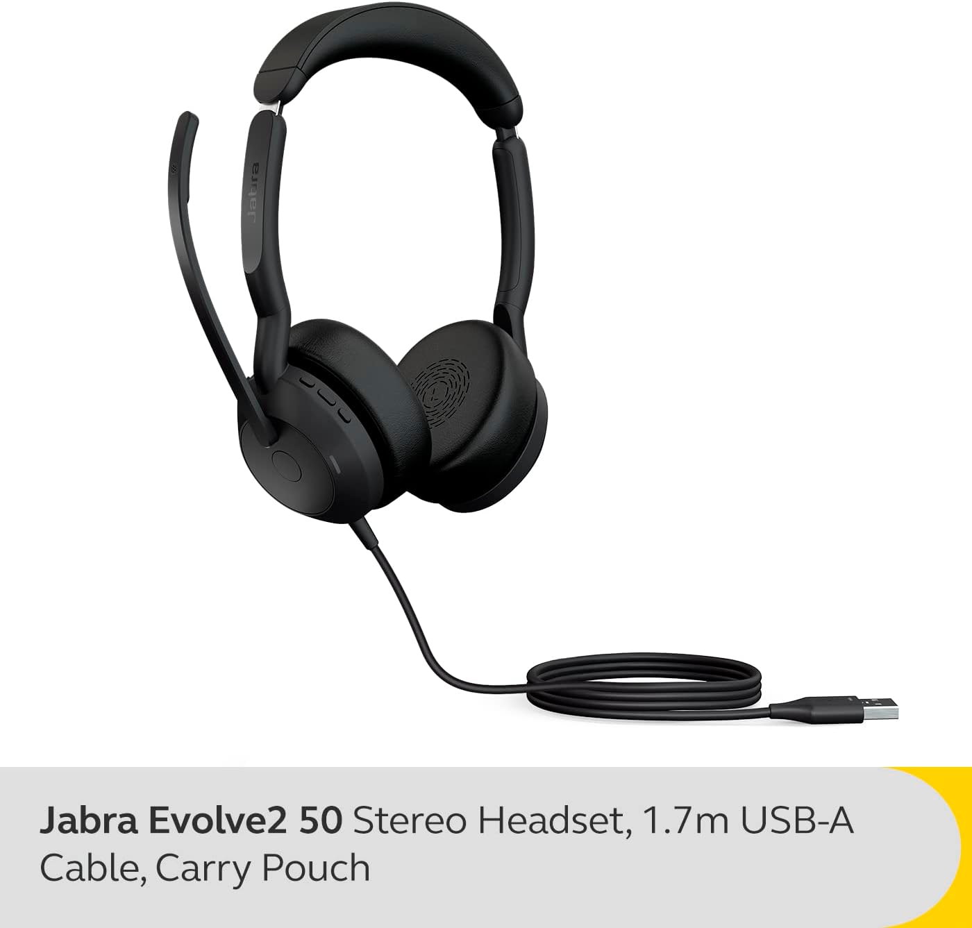 Jabra Evolve2 50 Cuffie Stereo cablate con Jabra Air Comfort, microfoni con cancellazione del rumore, cancellazione attiva del rumore - Per tutte le principali piattaforme UC, Zoom, Google Meet - Nero
