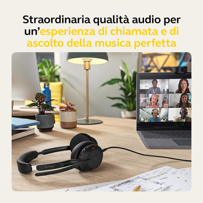 Jabra Evolve2 50 - Kabelgebundenes Stereo-Headset Air Comfort - Mikrofone mit aktiver Geräuschunterdrückung (ANC) - für MS Teams Zertifiziert, mit Anderen Plattformen kompatibel - Schwarz