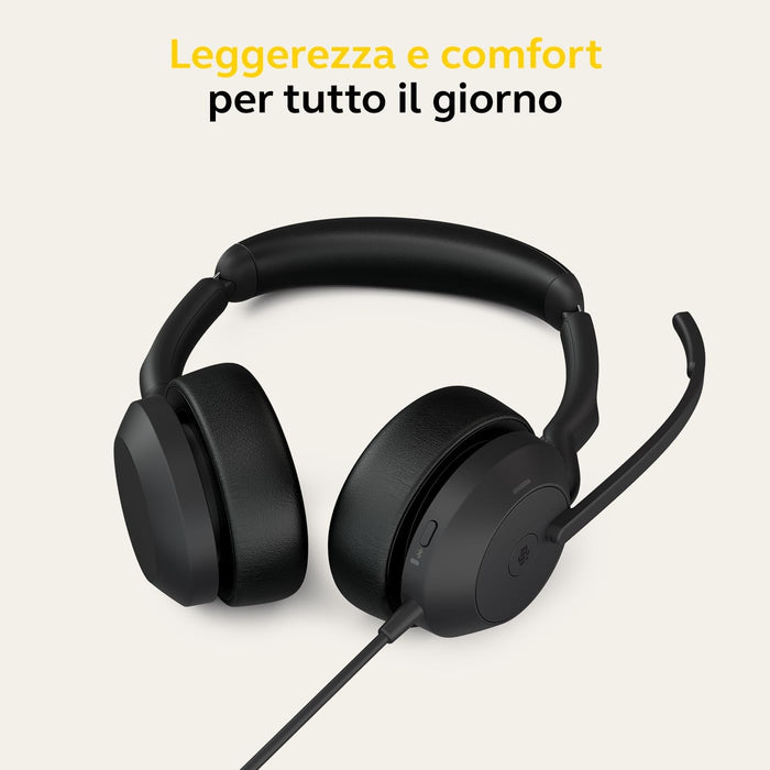 Jabra Evolve2 50 - Kabelgebundenes Stereo-Headset Air Comfort - Mikrofone mit aktiver Geräuschunterdrückung (ANC) - für MS Teams Zertifiziert, mit Anderen Plattformen kompatibel - Schwarz