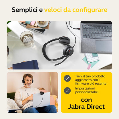 Jabra Evolve2 50 - Kabelgebundenes Stereo-Headset Air Comfort - Mikrofone mit aktiver Geräuschunterdrückung (ANC) - für MS Teams Zertifiziert, mit Anderen Plattformen kompatibel - Schwarz