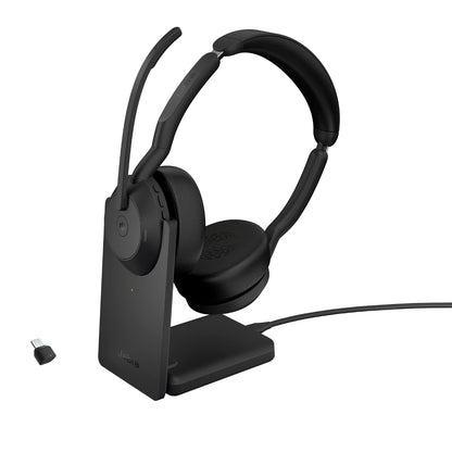Jabra Evolve2 55 - schnurloses Stereo-Headset mit Ladestation Air Comfort - Mikrofone mit Geräuschunterdrückung und ANC - MS Teams Zertifiziert, mit Anderen Plattformen kompatibel - Schwarz