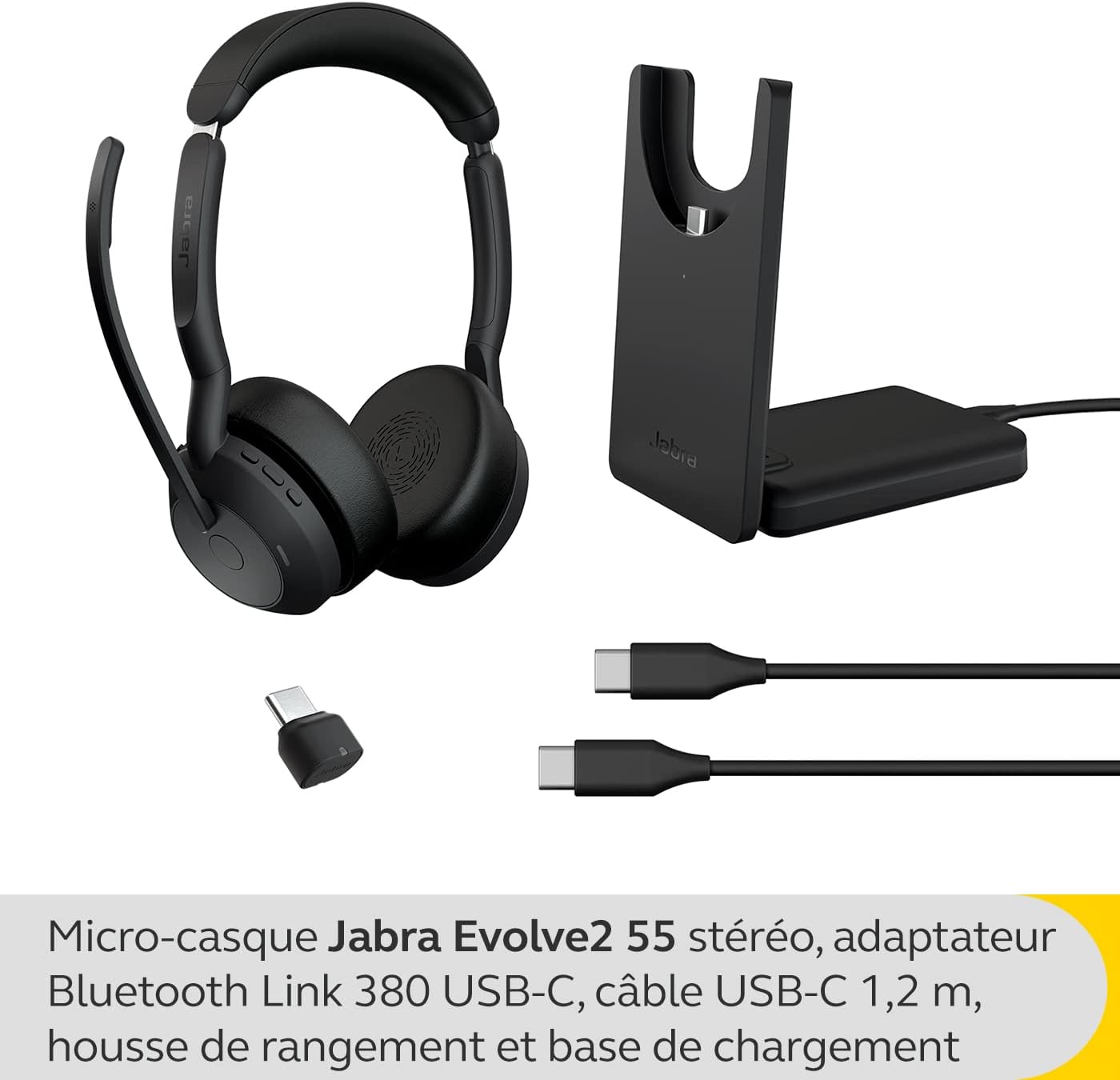 Jabra Evolve2 55 Stereo Wireless Headset with Charging Stand, Air Comfort Technology, Noise-cancelling Mics, Active Noise Cancellation - MS Teams Certified, Works with Other Platforms - Black