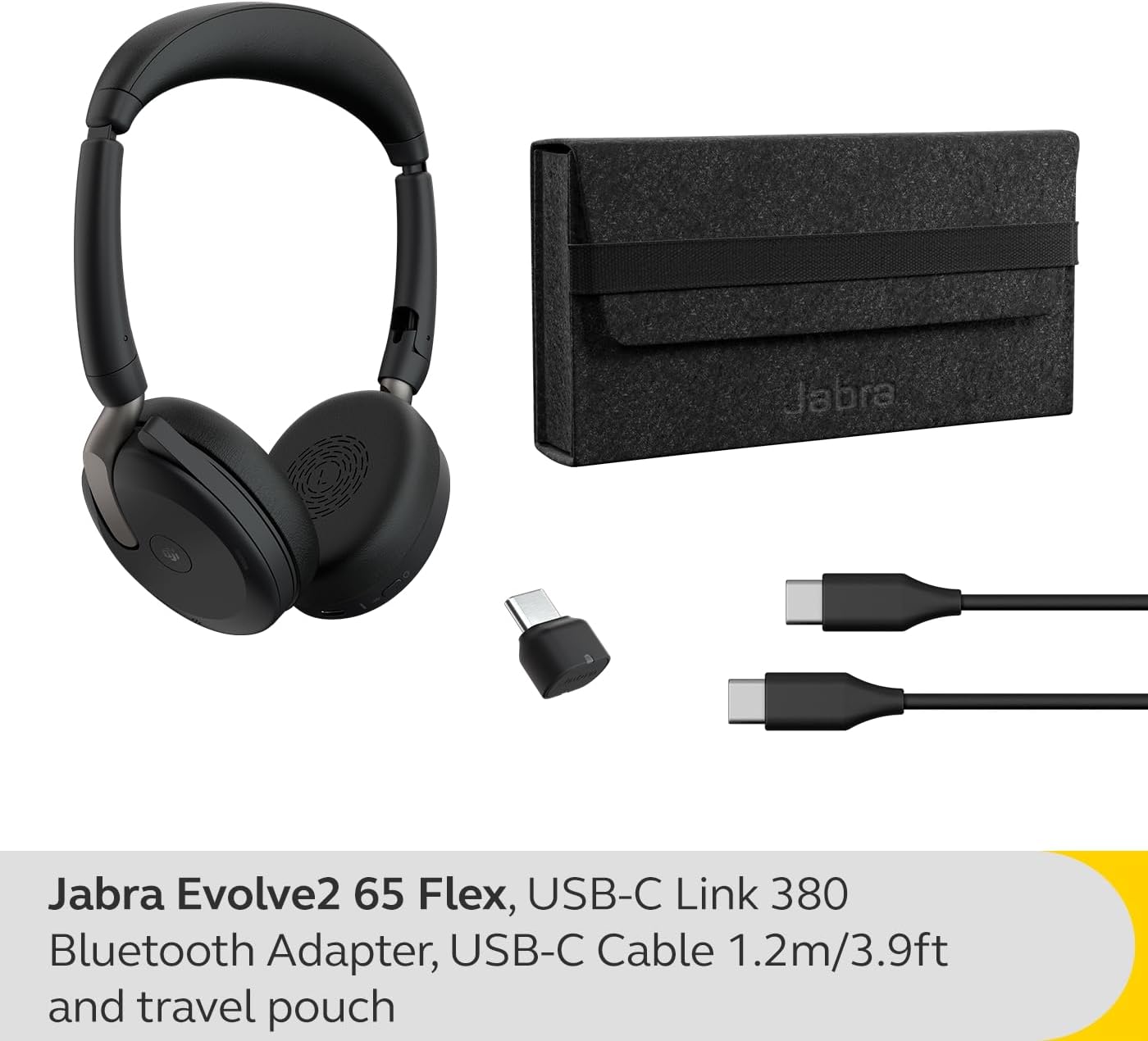 Jabra Evolve 2 65 Flex Cuffie Stereo Wireless Bluetooth, tecnologia di cancellazione del rumore Jabra ClearVoice e ANC ibrida Certificate per MS Teams Nero