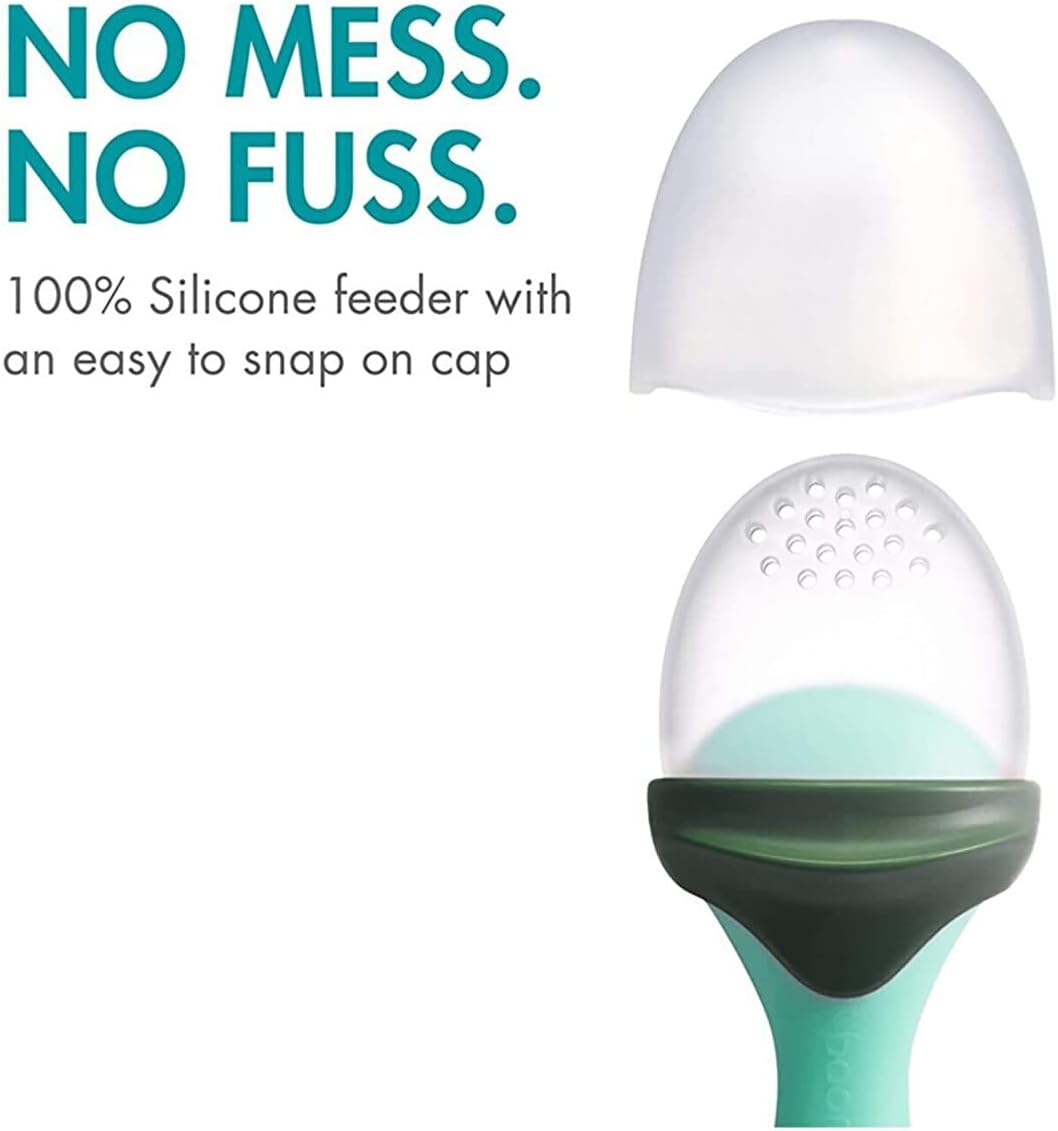 Boon B11414 Pulp, Mint, Silicone Spoon with Small Holes Ideal for Toddler Self-Feeding, Suitable for Babies from 6 Plus Months Pulp Mint