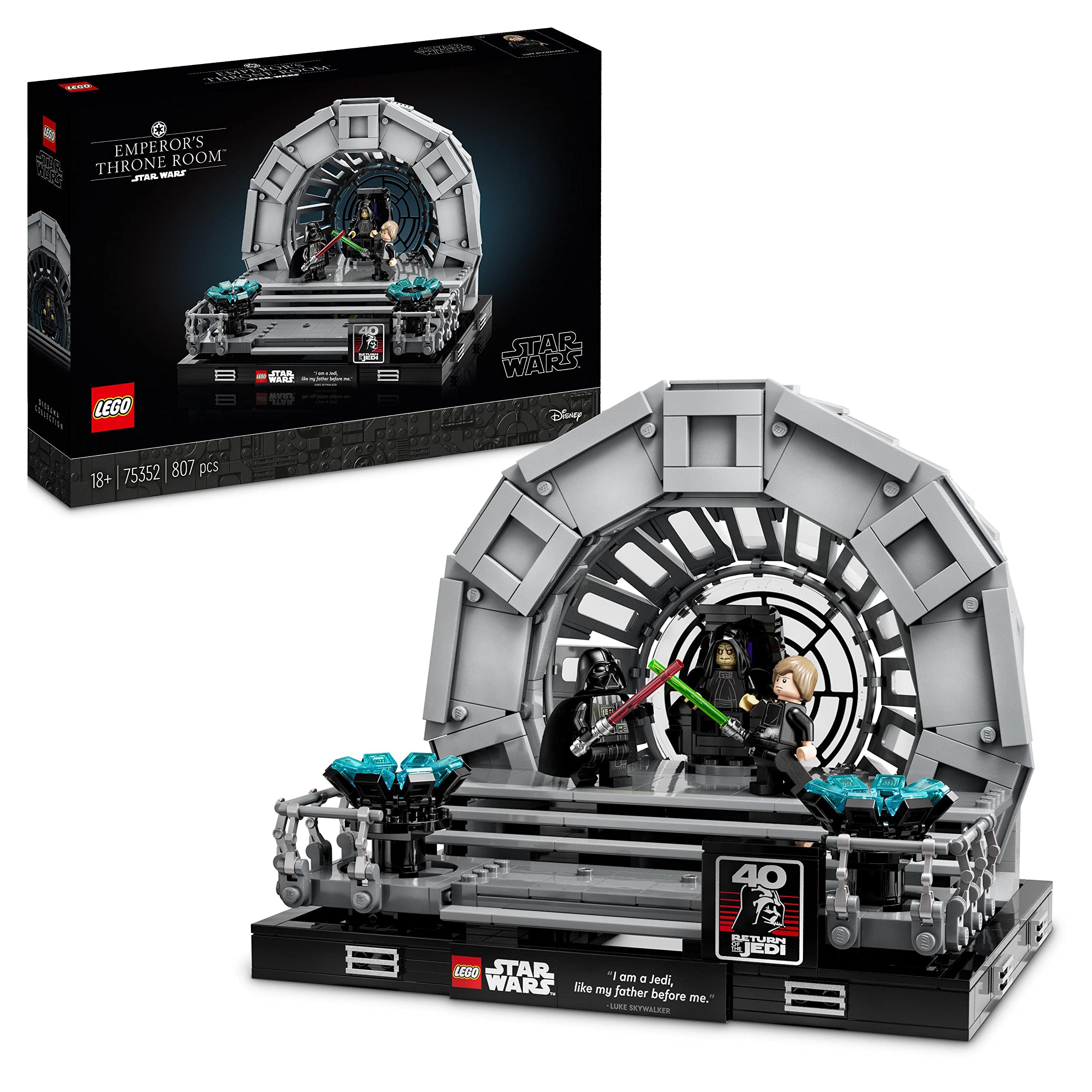 LEGO 75352 Star Wars Emperor's Throne Room Diorama, Return of the Jedi 40th Anniversary Lightsaber Dual Set, Collectible Gift for Adults with Luke Skywalker and Darth Vader Minifigures Single