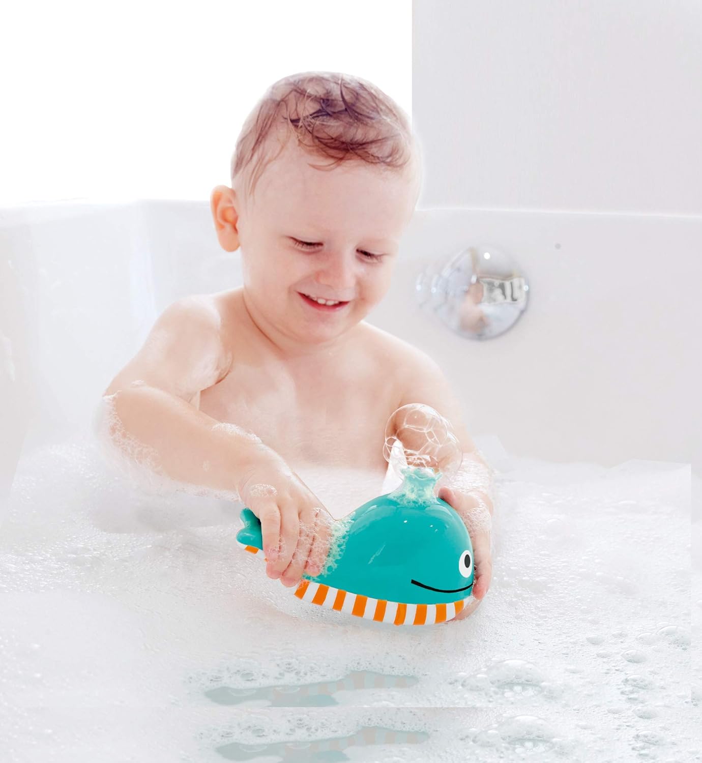 Hape Bubble Blowing Whale | Baby Squirt Toy for Bath Time Play, Blue