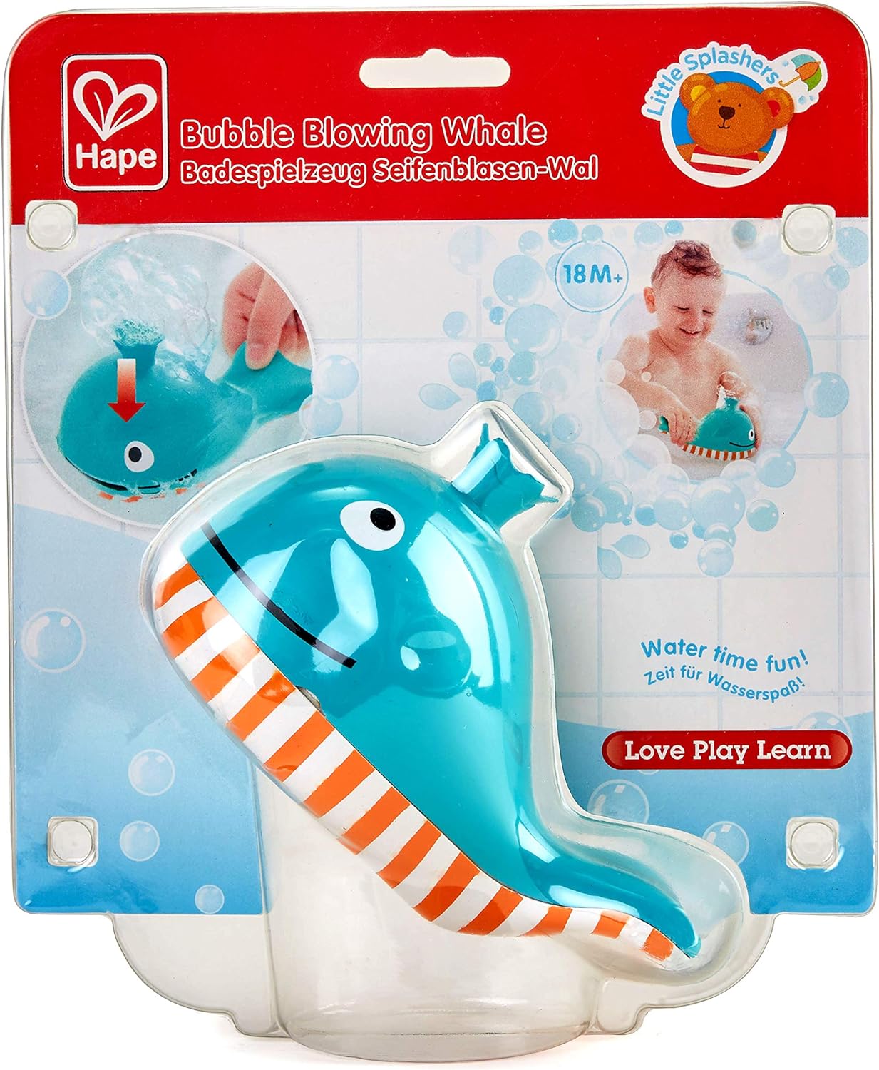 Hape Bubble Blowing Whale | Baby Squirt Toy for Bath Time Play, Blue