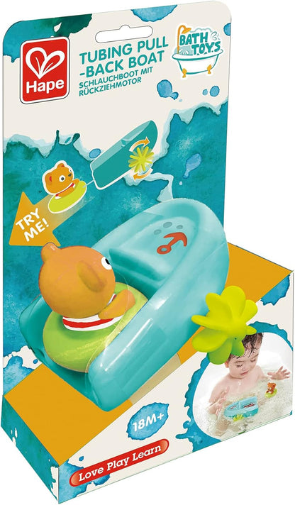 Hape E0217 Rubberboot met terugtrekmotor, kleurrijk