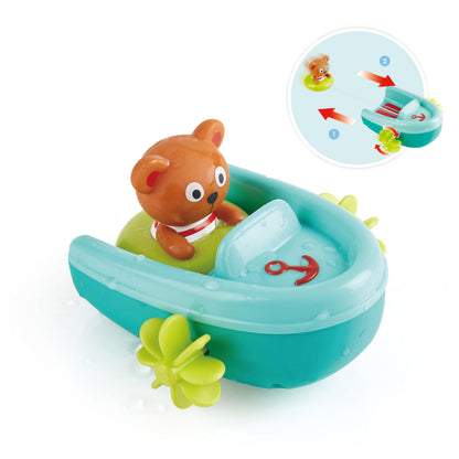 Hape E0217 Rubberboot met terugtrekmotor, kleurrijk