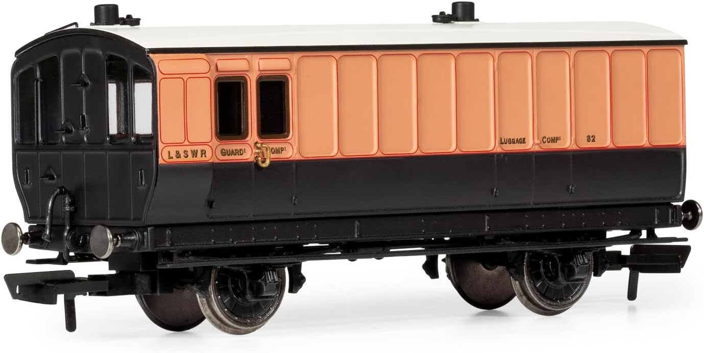 Hornby R40295 LSWR, 4 Wheel Coach, Passenger Brake, 82 - Era 2. Coach OO Gauge, Black