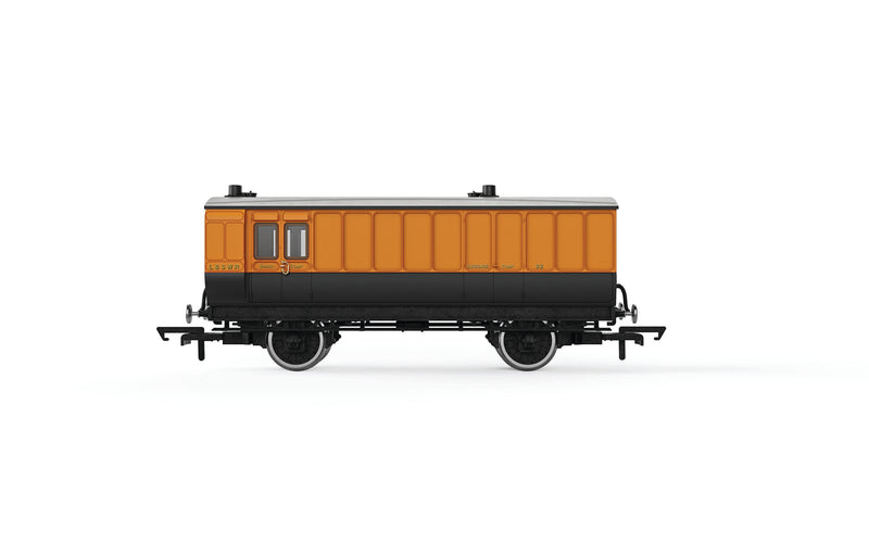 Hornby R40295 LSWR, 4 Wheel Coach, Passenger Brake, 82 - Era 2. Coach OO Gauge, Black