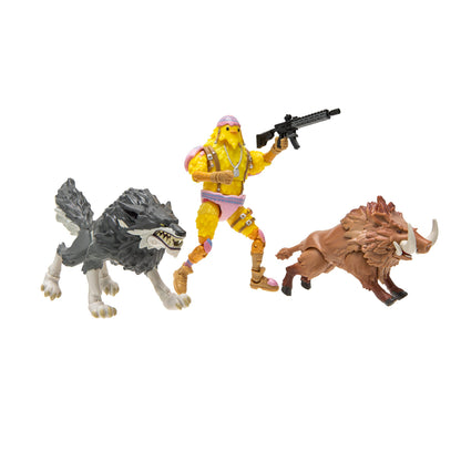 Fortnite Lupo e cinghiale - Modalità duo - Personaggi articolati di lupo, cinghiale e fortuna da 10,2 cm con accessorio per armi