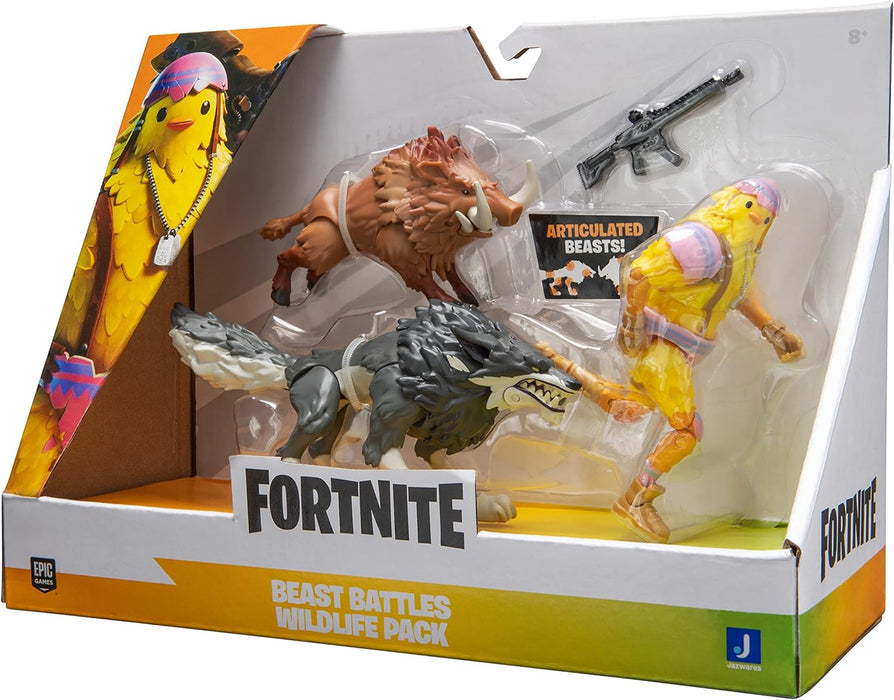 Fortnite Lupo e cinghiale - Modalità duo - Personaggi articolati di lupo, cinghiale e fortuna da 10,2 cm con accessorio per armi