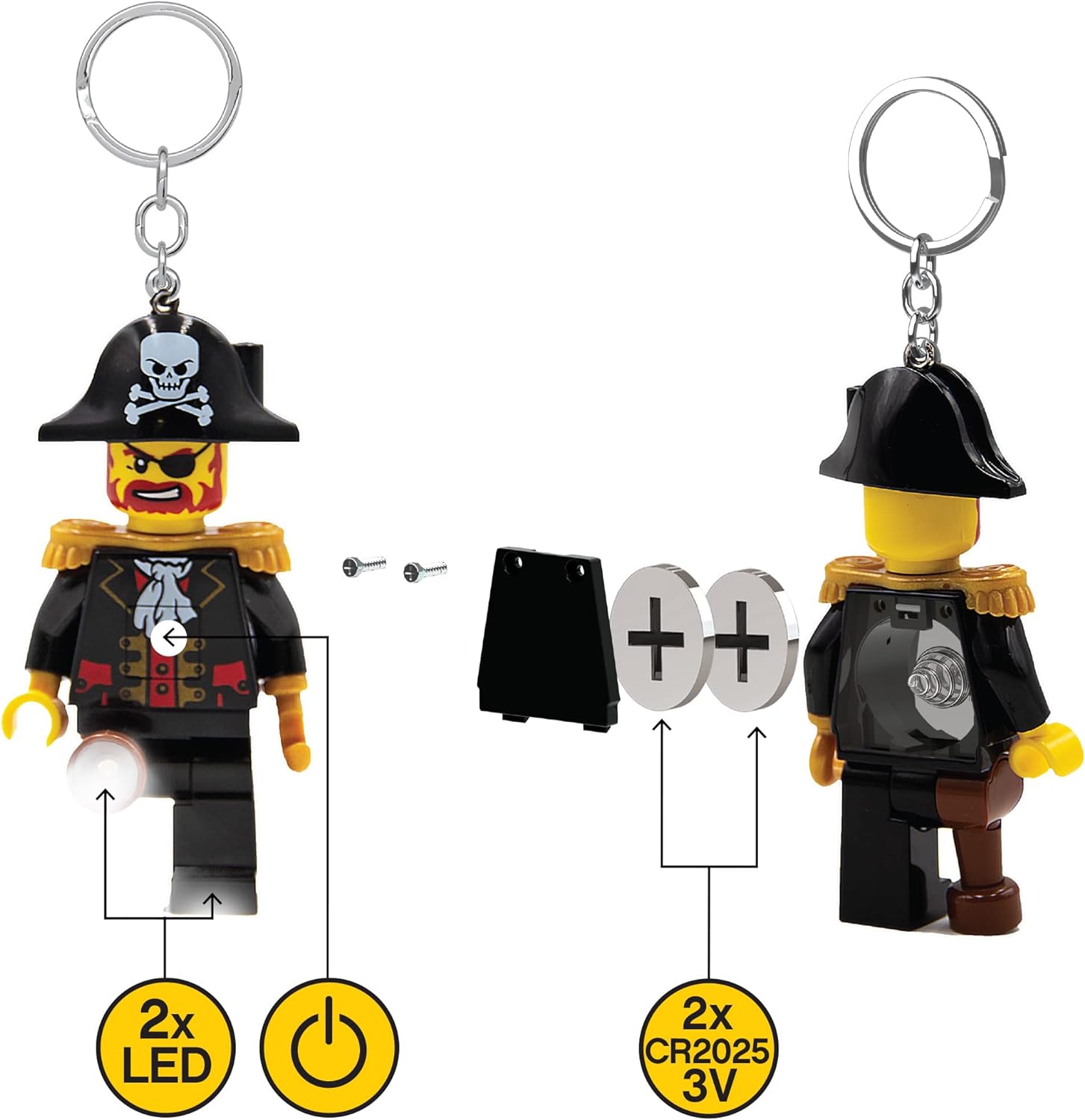 Llavero LEGO Icónico Capitán Barba Ladrillo Linterna LED Juguetes de regalo para niños - Figura de 76 mm de altura (KE23H) - 2 pilas CR2025 incluídas