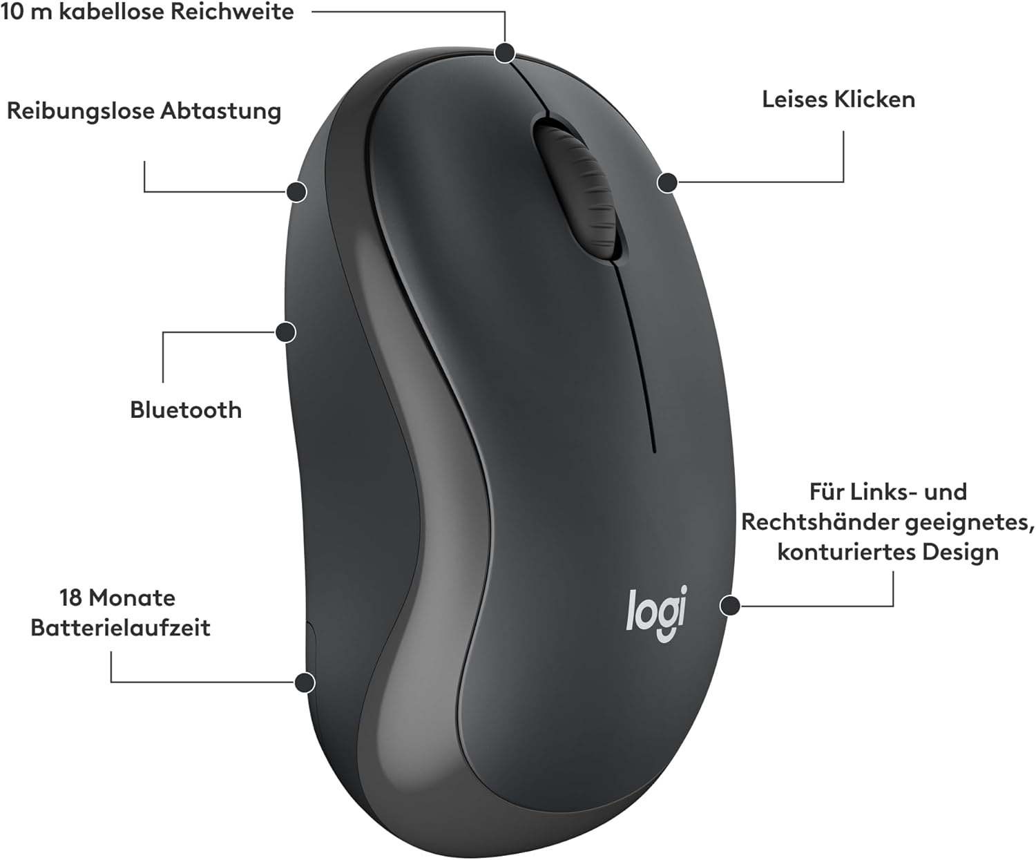 Logitech M240 Silent Bluetooth Mouse, Wireless, Compact, Portable, Smooth Tracking, 18-Month Battery, for Windows, macOS, ChromeOS, Compatible with PC, Mac, Laptop, Tablets