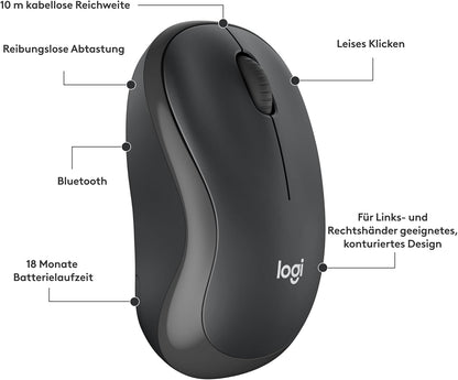 Logitech M240 Silent Bluetooth Mouse, Wireless, Compact, Portable, Smooth Tracking, 18-Month Battery, for Windows, macOS, ChromeOS, Compatible with PC, Mac, Laptop, Tablets