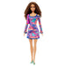 Barbie Fashionistas Doll #206 with Crimped Hair and Freckles, Wearing Rainbow Marble-Print Dress with Green Mules and Purse, HJT03