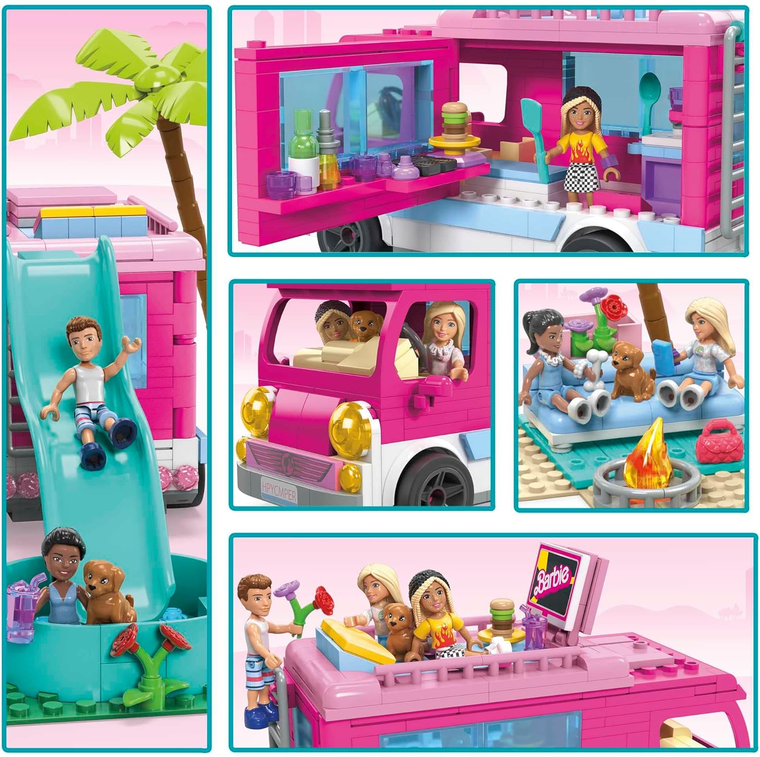 MEGA Barbie Car Building Toys Playset, Dream Camper Adventure with 580 pieces Barbie Car Building Toys Playset, Convertible and Ice Cream Stand with 225 Pieces, 2 Micro-Doll + TOY_FIGURE_PLAYSET,HPN78 Modern