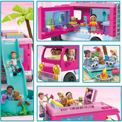 MEGA Barbie Car Building Toys Playset, Dream Camper Adventure with 580 pieces Barbie Car Building Toys Playset, Convertible and Ice Cream Stand with 225 Pieces, 2 Micro-Doll + TOY_FIGURE_PLAYSET,HPN78 Modern