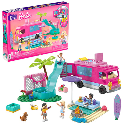MEGA Barbie Car Building Toys Playset, Dream Camper Adventure with 580 pieces Barbie Car Building Toys Playset, Convertible and Ice Cream Stand with 225 Pieces, 2 Micro-Doll + TOY_FIGURE_PLAYSET,HPN78 Modern