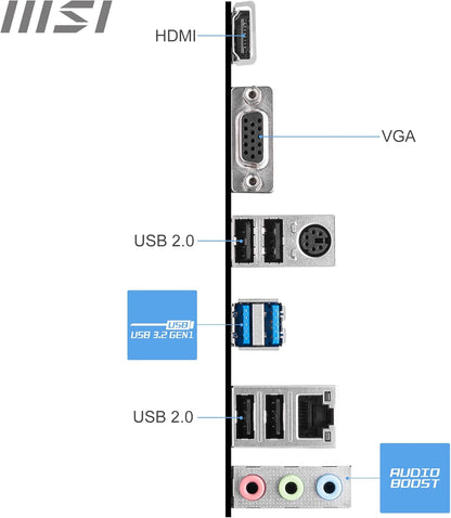 MSI PRO H610M-E DDR4 Motherboard, Micro-ATX - Supports Intel 12th Gen Core Processors, LGA 1700 - 2 x DIMMs (3200MHz), 1x PCIe 4.0 x16 slot, 1 x M.2 Gen3, USB 3.2 Gen1, 1G LAN, HDMI 1.4 & VGA