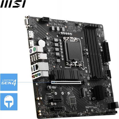 MSI PRO B760M-P DDR4 Motherboard, Micro-ATX - Supports Intel 12th & 13th Gen Core Processors, LGA 1700 - DDR4 Memory Boost 4800+MHz/OC, PCIe 4.0 x16 Slot, M.2 Gen4 Slots, various