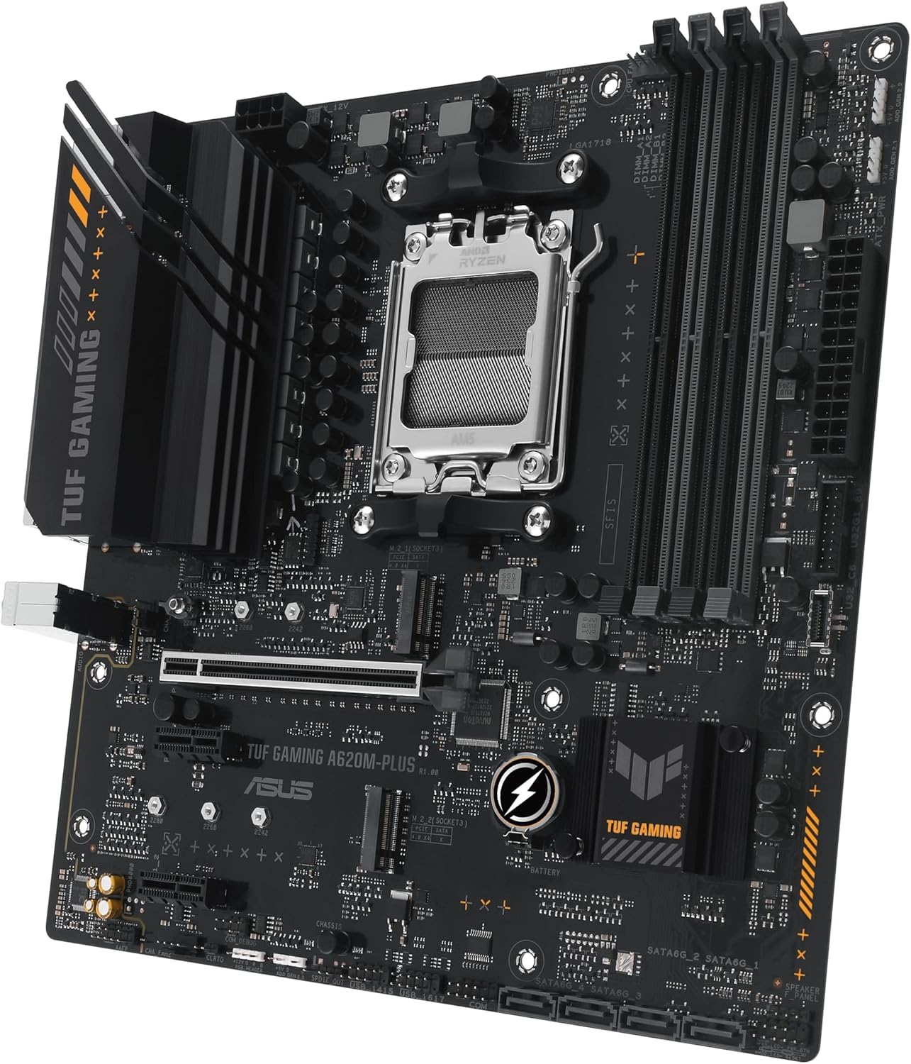 ASUS TUF GAMING A620M-PLUS Mainboard Sockel AMD A620 (Ryzen 7000, micro-ATX, DDR5 Speicher, PCIe 4.0, BIOS Flashback, USB 3.2 Gen 2, Aura Sync