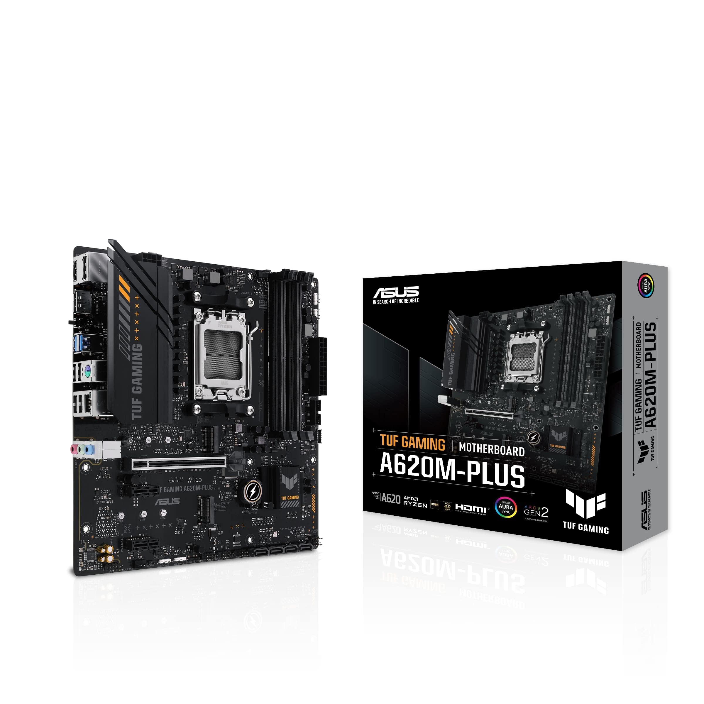 ASUS TUF GAMING A620M-PLUS Mainboard Sockel AMD A620 (Ryzen 7000, micro-ATX, DDR5 Speicher, PCIe 4.0, BIOS Flashback, USB 3.2 Gen 2, Aura Sync