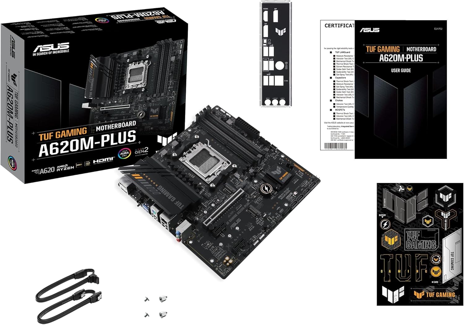 ASUS TUF GAMING A620M-PLUS Mainboard Sockel AMD A620 (Ryzen 7000, micro-ATX, DDR5 Speicher, PCIe 4.0, BIOS Flashback, USB 3.2 Gen 2, Aura Sync