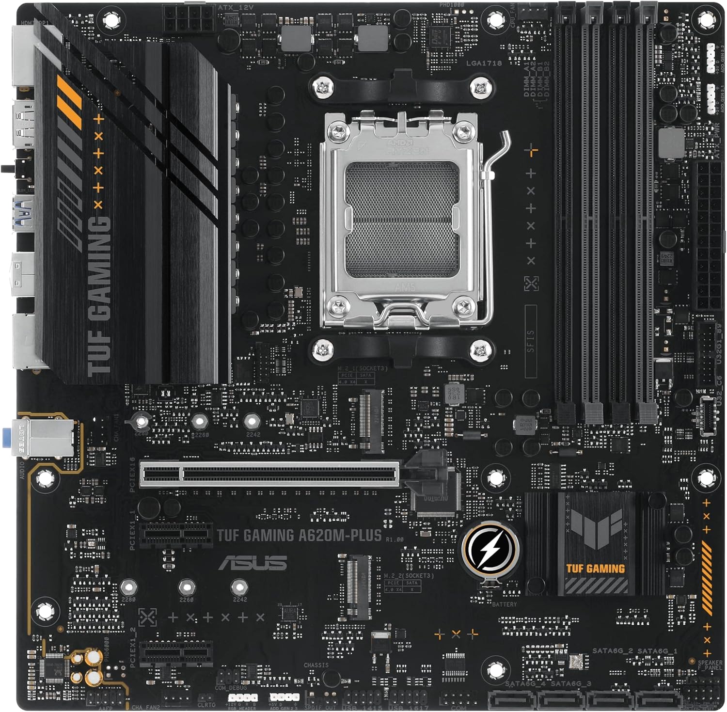 ASUS TUF GAMING A620M-PLUS Mainboard Sockel AMD A620 (Ryzen 7000, micro-ATX, DDR5 Speicher, PCIe 4.0, BIOS Flashback, USB 3.2 Gen 2, Aura Sync