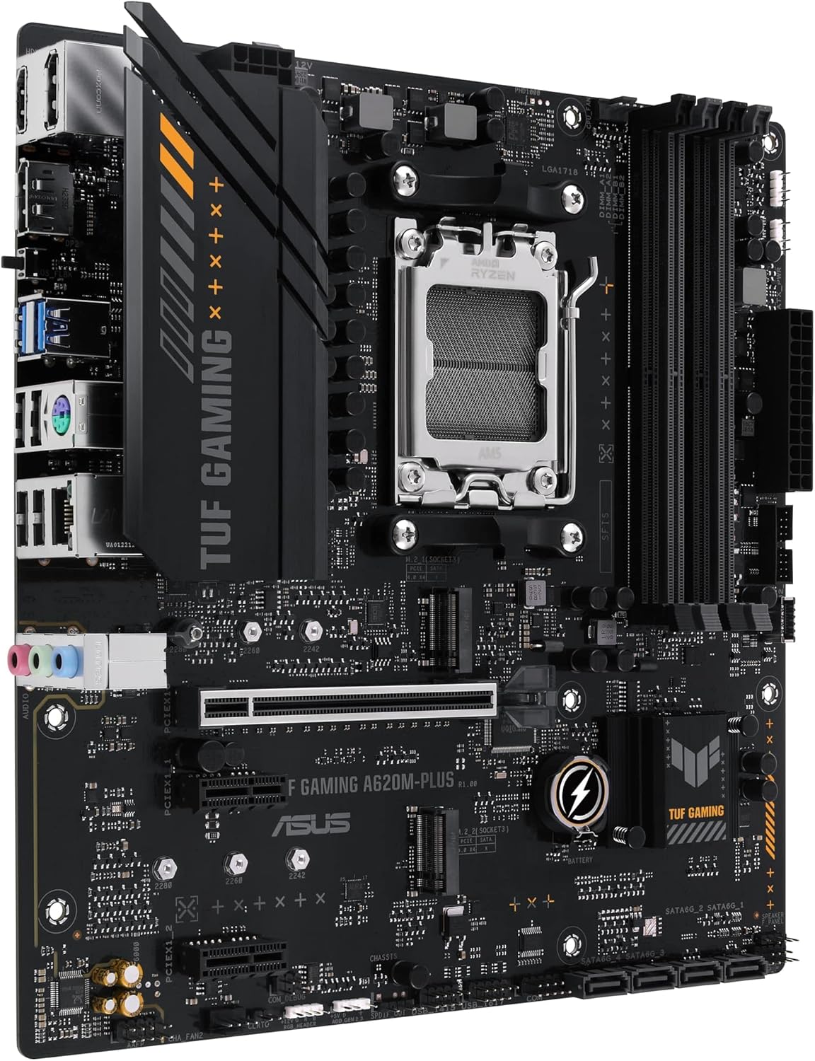 ASUS TUF GAMING A620M-PLUS Mainboard Sockel AMD A620 (Ryzen 7000, micro-ATX, DDR5 Speicher, PCIe 4.0, BIOS Flashback, USB 3.2 Gen 2, Aura Sync