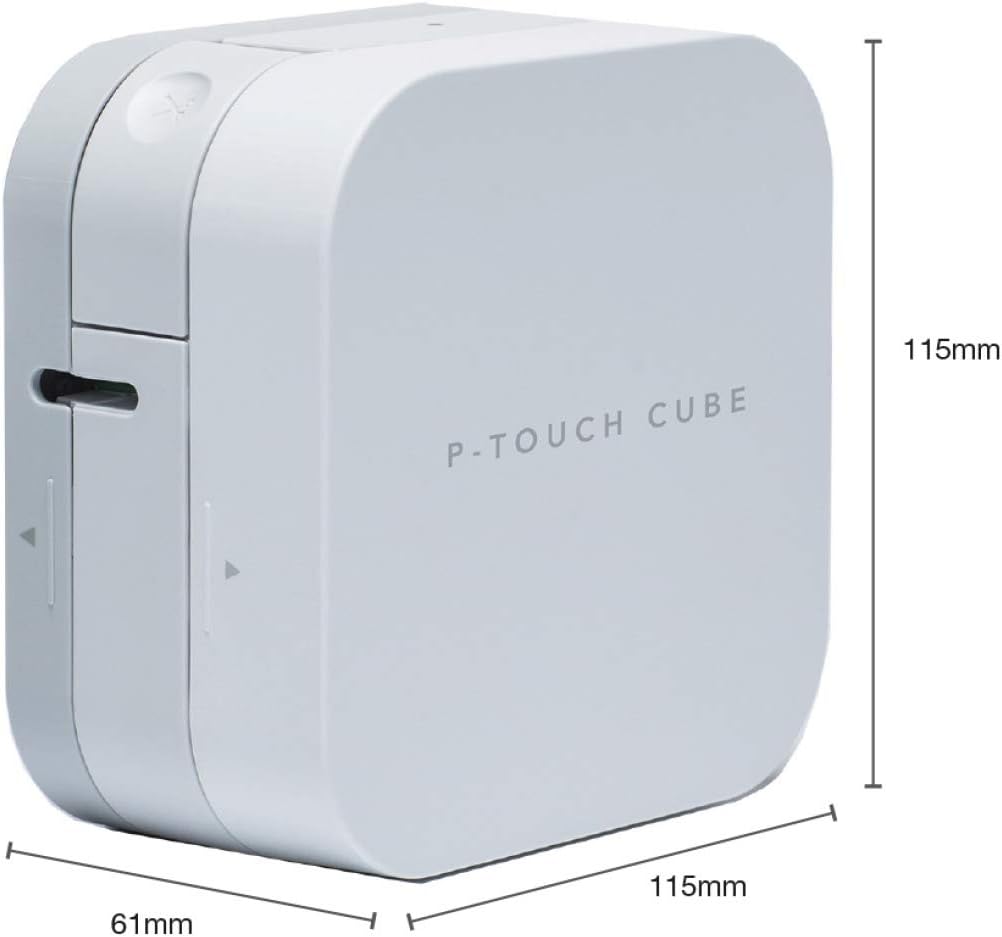 BROTHER PT-P300BT Label Maker, Bluetooth, P-Touch 'CUBE' Label Printer, Portable, Up to 12mm Labels, Includes 12mm Black on White Tape Cassette