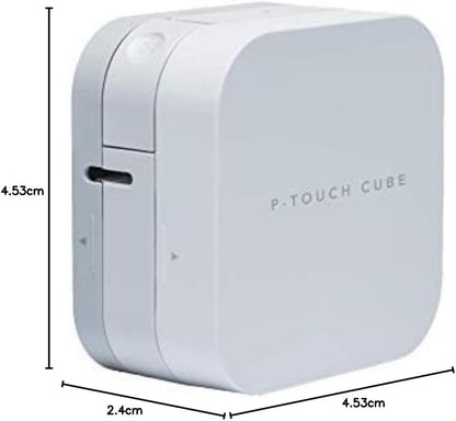 BROTHER PT-P300BT Label Maker, Bluetooth, P-Touch 'CUBE' Label Printer, Portable, Up to 12mm Labels, Includes 12mm Black on White Tape Cassette