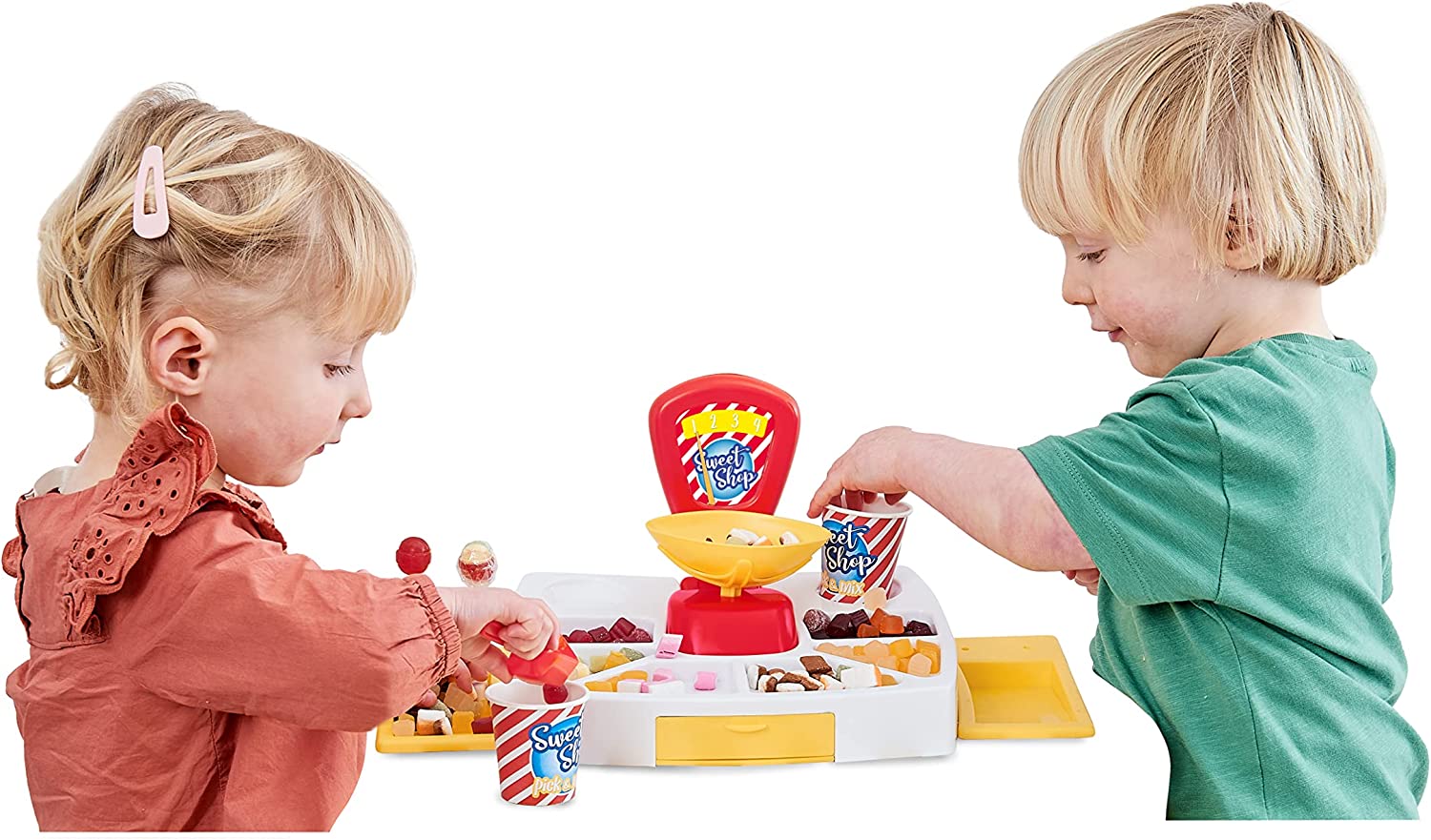 Casdon Pick and Mix Sweet Shop. Toy Sweet Shop Display Set with Working Scales, Cash Drawer, and Pretend Money. Suitable for Preschool Toys. Playset for Children Aged 3+