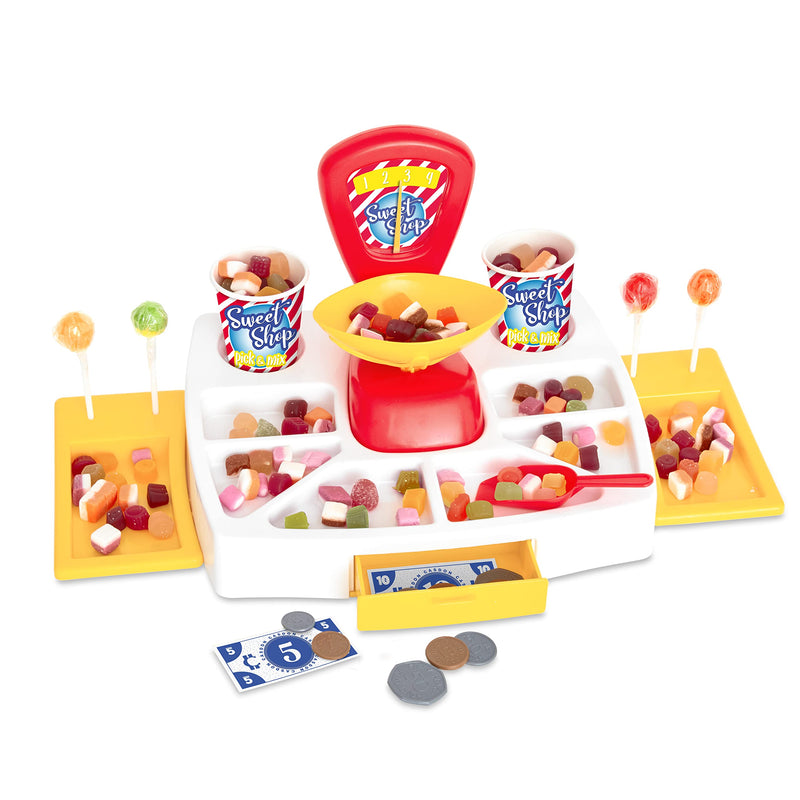 Casdon Pick and Mix Sweet Shop. Toy Sweet Shop Display Set with Working Scales, Cash Drawer, and Pretend Money. Suitable for Preschool Toys. Playset for Children Aged 3+